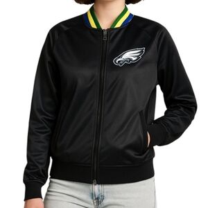 NFL NIKE Philadelphia Eagles Full Zip Varsity Jacket Black Printed Team Logo XL